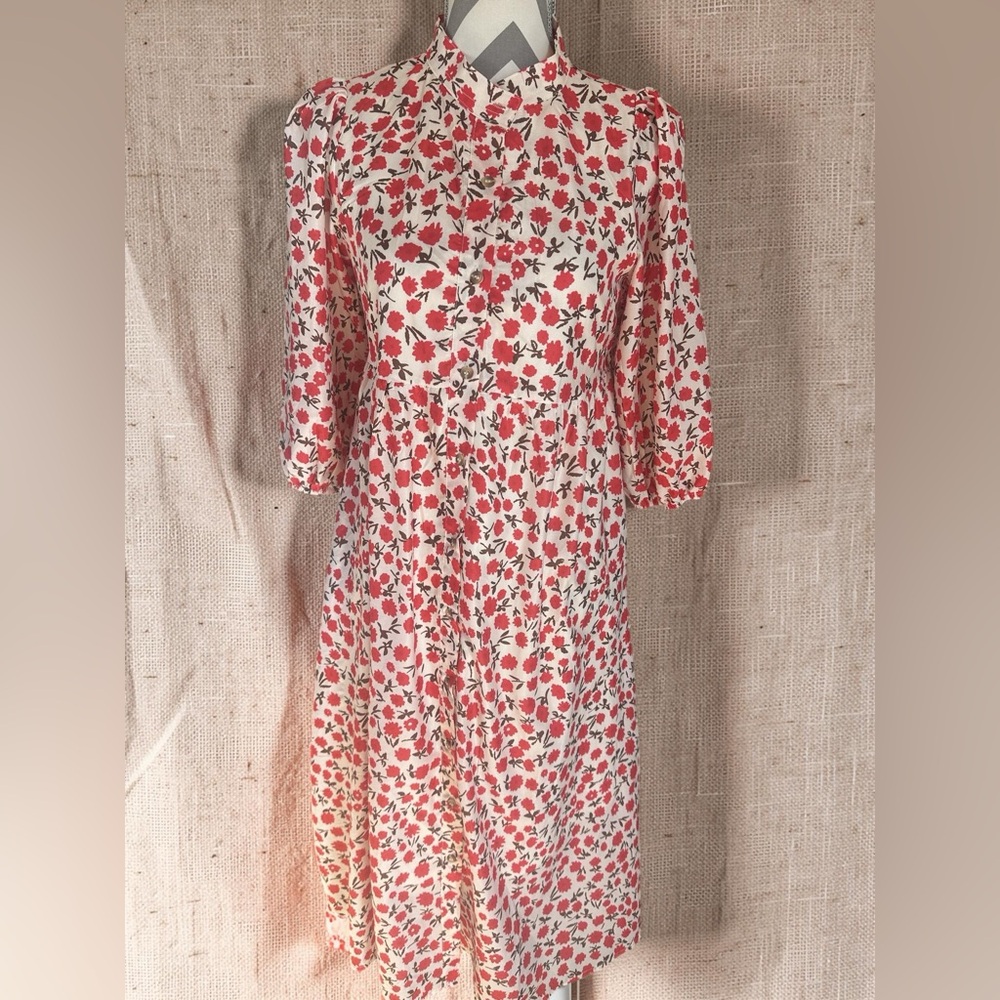 🆕NWT Roolee cream-colored maxi dress red floral accents & button-down front SZ S